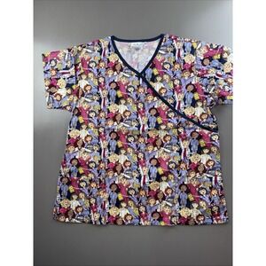 ams women's scrub top size x-small nurse design multicolor navy blue mock wrap